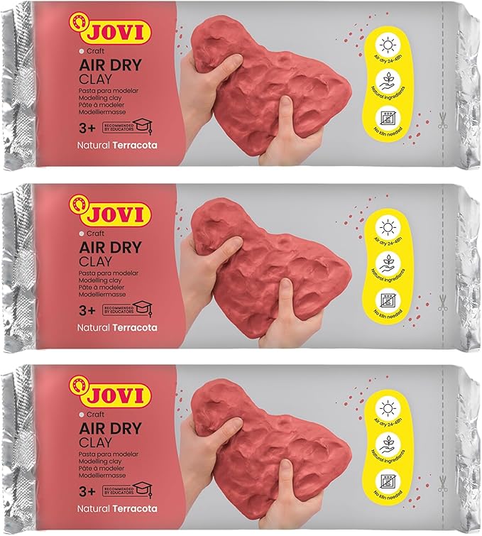 Jovi - Air Dry Modeling Clay, Set of 3 Units, 1.1lb Each, Total of 3.3 lb, No Oven Needed, Terracotta Color, Pottery Clay for Arts and Crafts Projects (P88/3)