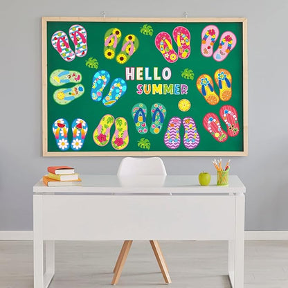 Harloon 48 Set Flip Flop Craft Kits for Kids Summer DIY Flip Flop Sticker Art Craft Set Preschool Craft Kits Kids DIY Flip Flop Art Craft for Summer Hawaiian Party Classroom Home Game Activities Favor