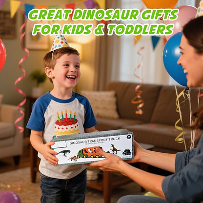Dinosaur Toy Trucks with 3 Dino Cars & 3 Dino Figures, Sound Light Transport Carrier Truck Dinosaur Toys for Kids 3-5-7, Toddler Boy Toy for 3 4 5 6 7+ Year Old Boy Birthday Gifts Christmas