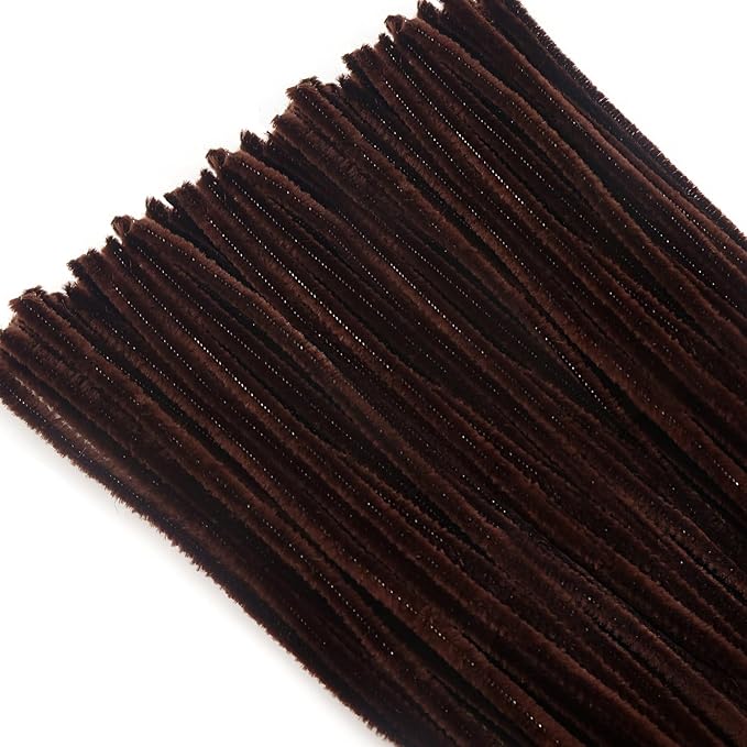 TOAOB 100pcs Pipe Cleaners Bulk Craft Supplies Dark Brown Chenille Stems 6mm x 12 Inch Fuzzy Pipe Cleaners for DIY Art Crafts Decorations