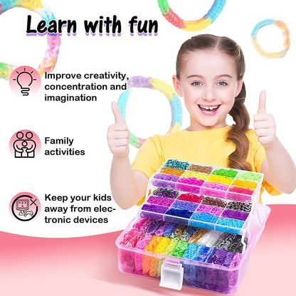 FUNZBO Rubber Band Bracelet Kit - 18000+ Loom Bracelet Kit, 32 Colors Loom Bands for Bracelets Making Kit, Rubberband Bracelets Kit Toy for Toddlers Girls Birthday Gift Age 5+ Years Old