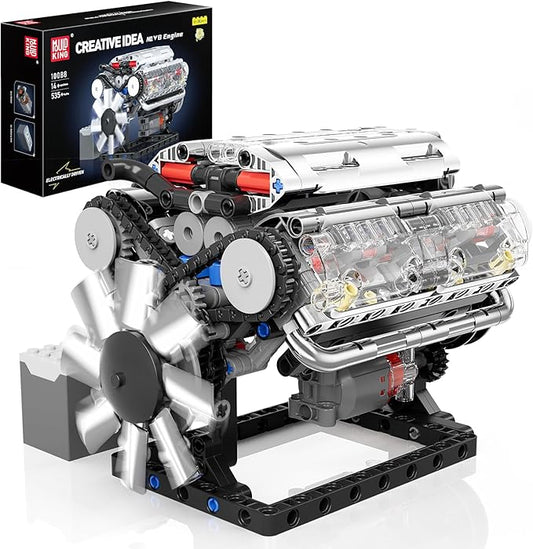 Mould King 10088 V8 Engine Model Kit Build Your Own STEM Mini V8 Model Engine Building Blocks Sets That Works for Adults & Kids Age 14+, 535Pcs