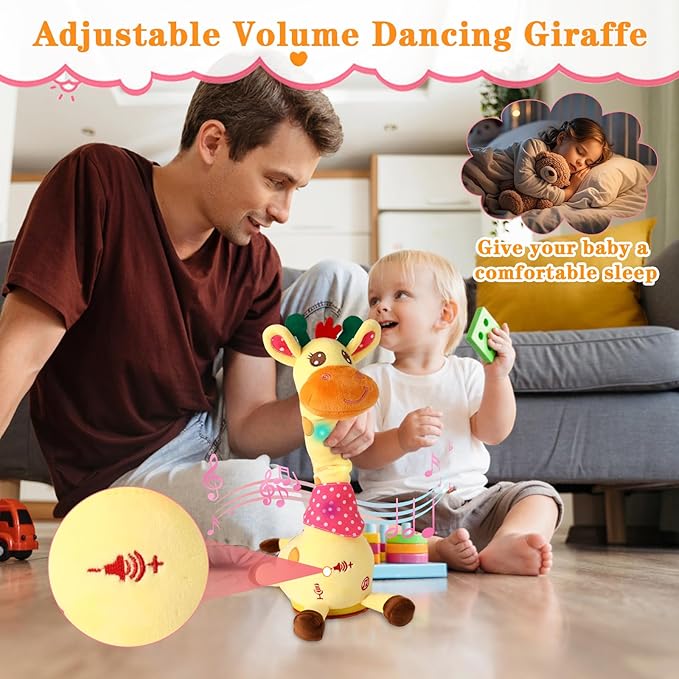 Dancing Talking Giraffe Toy for Baby Girl & Boy, Interactive Stuffed Animal Baby Toy Repeating What You Say, Glowing Musical Giraffe Gifts for Toddlers 1-3 Years Old, for Kids (Giraffe)