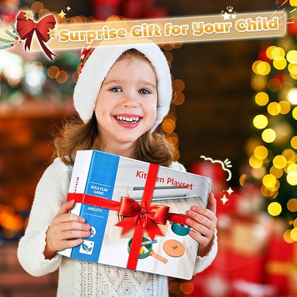 35 PCS Wooden Play Kitchen Accessories, Pretend Play Kitchen Toys for Kids Toddlers, Wooden Play Cooking Set Play Food Cookware Pots Pan Dishes, Gifts for Girls Boy 3 4 5 6 Years Old