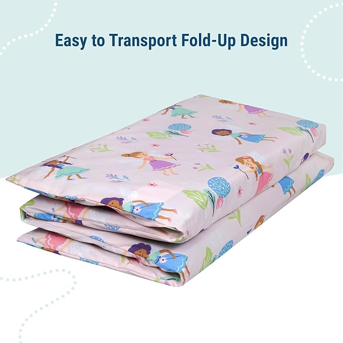 Wildkin Kids Nap Mat Cover for Boys & Girls, Sewn-in Flap Design Rest Mat Cover, Perfect for Preschool and Daycare, Fits Our Vinyl Nap Mat up to 1.5 Inches Including Basic Sleep Mat (Fairy Garden)