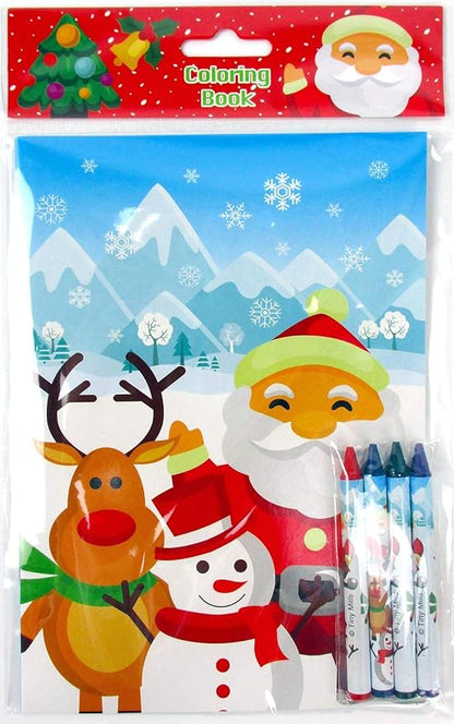 TINYMILLS Christmas Holidays Coloring Book Crayon Set for Kids Party Favors with 12 Coloring Books and 48 Crayons for Christmas Goody Bag Stuffers For Kids Holiday Party Gift Rewards Carnival Prizes