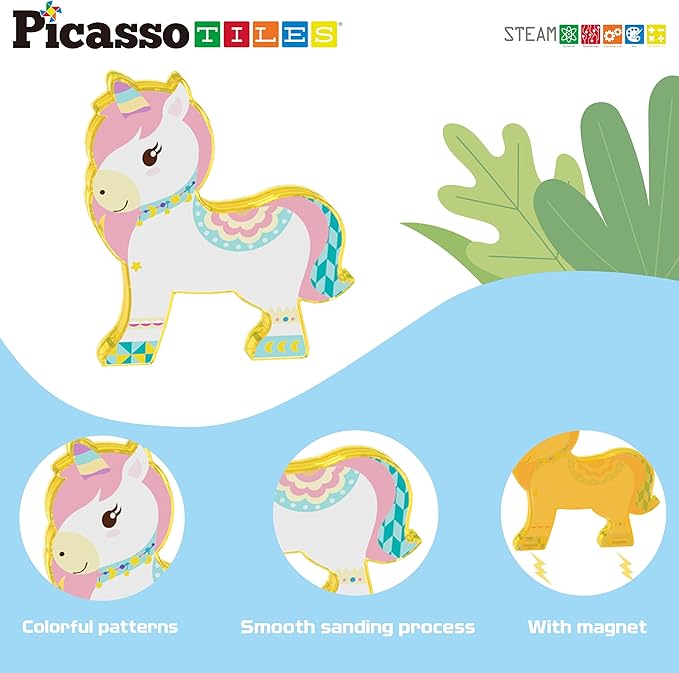 PicassoTiles Magnet Tile Building Blocks 8 Magnetic Farm Animal Action Figures Characters Construction Tiles Compatible Pretend Play Preschool Toy STEM Education Learning Girls Boys Ages 3+ PTA27
