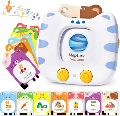 Bilingual Spanish & English Talking Flash Cards for Toddlers 1-5, 454 Words+6 Songs, Clear Voice & Thick Cards & Easy to Slide in and Out, Independent Play & Speech Development Toys