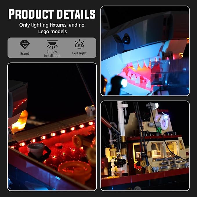 Nitemode LED Light Kit Compatible with Lego Jaws 21350, Upgraded Brightness Adjustable Lighting Accessories(No Model)