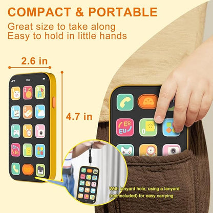 KALUYA Bilingual Baby Phone Toy Phone for Toddler 1-3, Fun Early Learning Musical Baby Toys for 6-12 Months with Sounds and Light, English/Spanish, Gift for 1 Year Old Boys Girls Kids Infant, Orange