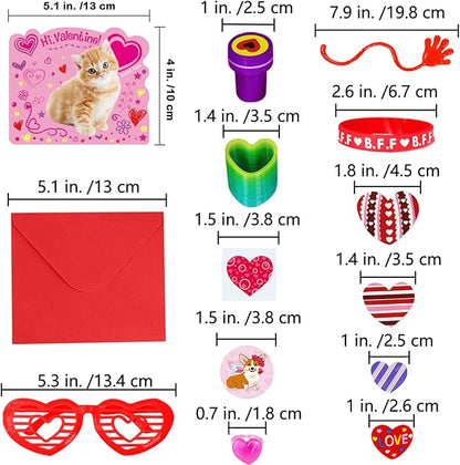 234 Pack Valentine's Day Party Favors Supplies Gift Exchage Cards Heart Glasses Bracelets Heart Stickers Stamper Sticky Hands Tattoo Bulk for Kids School Classroom Rewards Prizes Birthday Goodie Bags