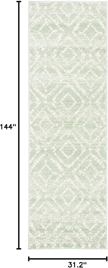 SAFAVIEH Adirondack Collection Runner Rug - 2'6" x 12', Green & Ivory, Modern Diamond Distressed Design, Non-Shedding & Easy Care, Ideal for High Traffic Areas in Living Room, Bedroom (ADR131Y)