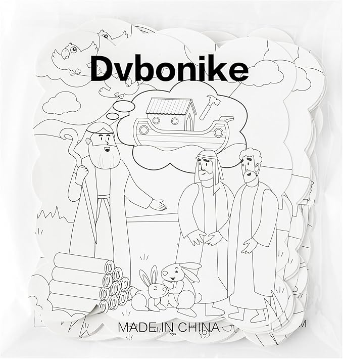 Dvbonike 24Pcs Sunday School Craft for Kids Color Your Own Noah Ark Card 4 Styles Religious Christian Coloring Cards with Biblical Scene Animal Drawing Party Gift VBS Home Classroom Decor Supplies