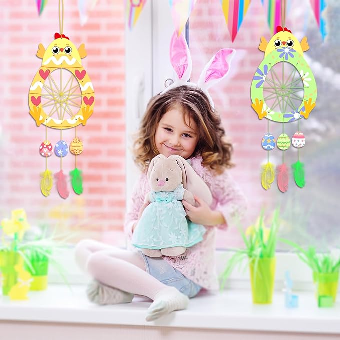 Fennoral 5 Pack Easter Chick Craft for Kids Paint You Own Chick Dream Catcher Craft Kit for Kids DIY Coloring Wooden Easter Arts and Crafts for Art Activity Project Project Easter Decoration