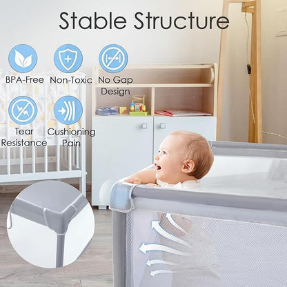 Baby Playpen Extra Large Playpen for Babies and Toddlers, 79"x59" BPA-Free Non-Toxic Play Yard for Baby, No Gaps Safe Indoor & Outdoor Activity Center with Zipper Gate