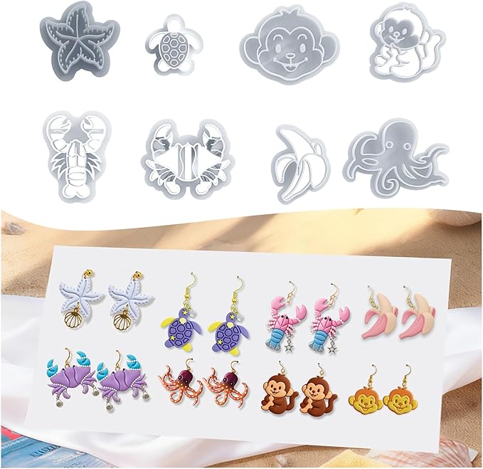 8Pcs Ocean Polymer Clay Cutters - Adventurer's Gift-White Elephant Gifts - Ideal Polymer Clay Molds & Polymer Clay Earring Cutters for Beach-Inspired Jewelry Making