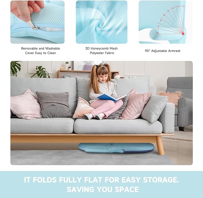 Nnewvante Floor Chair with Back Support and Armrest, 42 Angles Adjustable Washable Floor Seat, Folding Recliner with Cushion for Yoga Meditation Adults Kids Classroom Playing