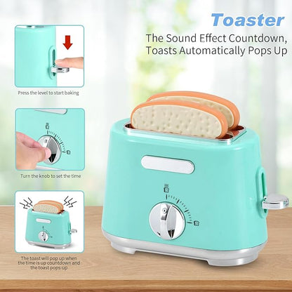 Kitchen Appliances Toys, Play Kitchen Accessories Set for Kids, Pretend Kitchen Toys with Coffee Maker, Mixer and Toaster, Play Kitchen Set for Kids (Green)