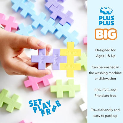 PLUS PLUS Big - Open Play Set - 100 Piece - Pastel Color Mix, Construction Building Stem/Steam Toy, Interlocking Large Puzzle Blocks for Toddlers and Preschool