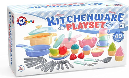 TECHNOK Kids Play Kitchen Accessories - 49 Pcs Play Dishes Cookware Set - Large Toy Pots and Pans for Kids Kitchen Pretend Dishes - Play Food Set - Cooking Utensils - Toy Cooking Set for Girls Boys 3+