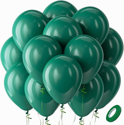 Bezente Dark Green Balloons Latex Party Balloons - 100 Pack 12 inch Round Helium Emerald Hunter Forest Green Boho Neutral Balloons for Wedding Birthday Dinosaur Jungle Theme Party Decorations