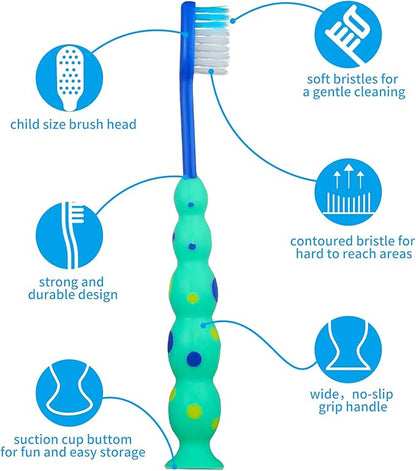 12 Pieces Toddler Toothbrush Bulk Kids Toothbrush Pack Manual Baby Toothbrushes with Covers Suction Cup Toothbrush Lovely Soft Bristle Animal Toothbrush for Kids Sensitive Teeth