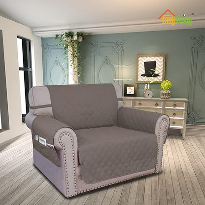 Easy-Going Sofa Slipcover Chair Cover Waterproof Couch Cover Washable Sofa Cover Non-Slip Fabric Furniture Protector with Pocket for Pets Covers Pets Kids Children Dog Cat (Chair, Taupe)