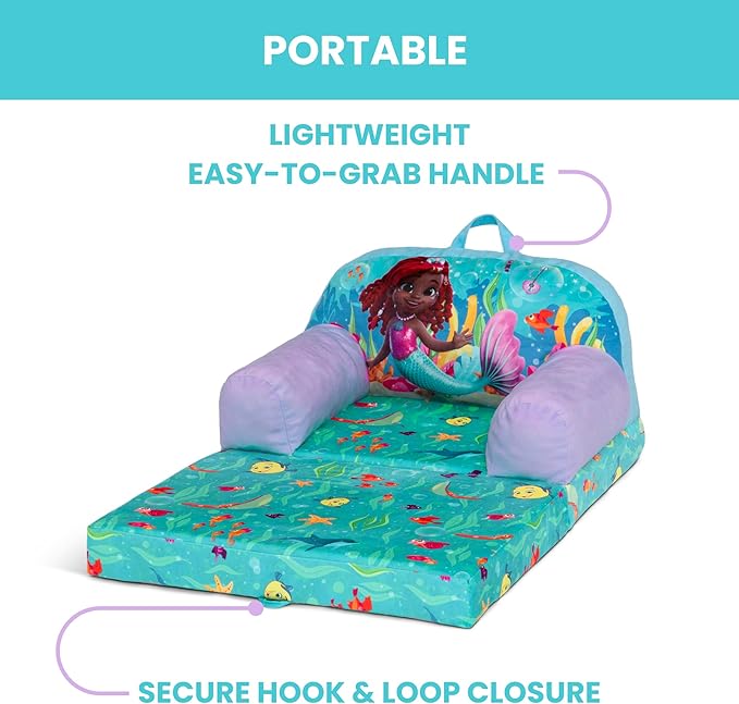 Delta Children - Disney Junior’s Ariel Cozee Buddy Flip-Out Kids Chair, Blue