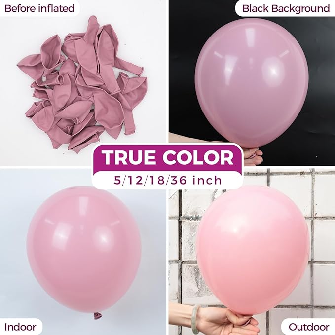 Bezente Mauve Balloons Latex Party Balloons - 100 Pack 12 inch Round Helium Dusty Pink Dark Rose Blush Boho Netural Balloons for Wedding Birthday Anniversary Gender Reveal Graduation Party Decorations