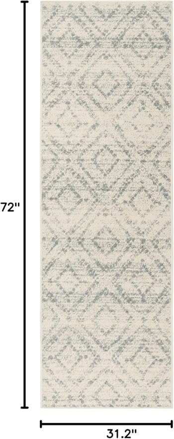 SAFAVIEH Adirondack Collection Runner Rug - 2'6" x 6', Ivory & Light Blue, Modern Diamond Distressed Design, Non-Shedding & Easy Care, Ideal for High Traffic Areas in Living Room, Bedroom (ADR131T)