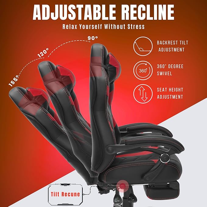 Gaming Chair High Back Ergonomic Racing Computer Desk with Comfortable Lumbar Support and Headrest Girl Gamer Height Adjustable