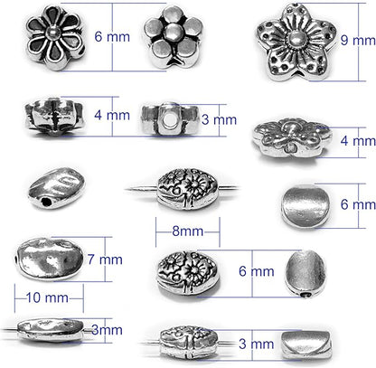 Flat Beads for Jewelry Making Supplies for Adults Small Seed Beads for Necklace Earring Bead Bracelet Making Kit Beads Bulk Tibetan Silver Spacer Beads for Jewelry Making 240pcs Silver Jewelry Set