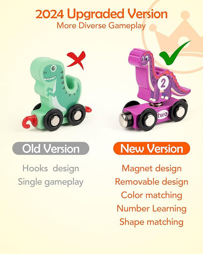Wooden Dinosaur Train Set, Magnetic Dinosaur Toys and Number Train for Toddlers, Educational Montessori Toy for Counting and Motor Skills, for 3-5 Year Old Boys Girls