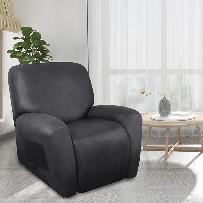 Leather Look Recliner Chair Covers Stay in Place 4-Piece Lazy Boy Recliner Slipcovers for Reclining Chair Furniture Protector Spandex Fabric Washable (X-Large, Dark Gray)