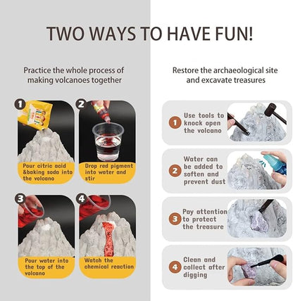 Volcano Kit, Dinosaur Kit，Gem Digging Kit, Volcano Eruption Science Kits, Science STEM Activities Educational for Age 6-8-12, Kid Toys, Birthday Gift