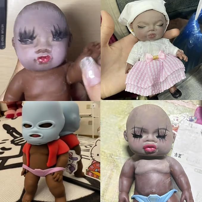 Squeeze Black Baby Doll with Makeup DIY Toy, Squishy Stress Relief Fidget Doll Toys Support Underwear Removal, Novelty Decompression Stretchy Toys for Women Girls Adults Kids (White)