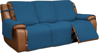 Easy-Going Recliner Sofa Cover, Reversible Couch Cover for 3 Seat Recliner, Split Sofa Cover for Each Seat, Furniture Protector with Elastic Straps for Dogs, Pets(3 Seater, Peacock Blue/Beige)