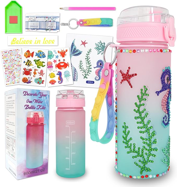 Gifts for Girls 4-12, Decorate Your Own Water Bottle Kits for Girls, Unicorn Diamond Crafts Painting Toys, Kids Water Bottle for School, Christmas and Birthday Gifts Toys for Girls
