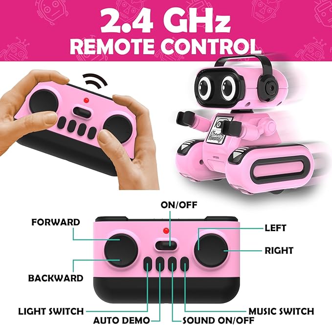 Robot Toys for Girls, Rechargeable Remote Control Toys for Girls 5-7, Kids Toy Robots with Auto-Demo, Recording, Repeat, Flexible Head & Arms, Dance, Music, Gift Ideas for Birthday Xmas – Pink