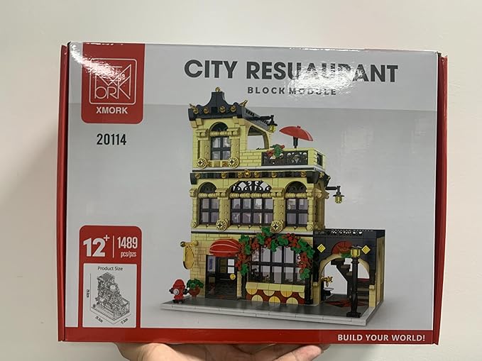City Restaurant Architecture Building Kit with LED Lights,3 Levels City Restaurant Model Building Blocks Toy,for 12+Age Teen,Adult（1489 Pieces）
