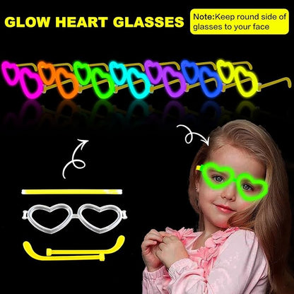 40 Pack Glow Heart Glasses Party Favors Bulk with 160 Glow Sticks & Connectors (for 40 Neon Glasses, 80 Bracelets or 26 Necklaces), Valentines Glow in the Dark Decorations for Mardi Gras Wedding Dance