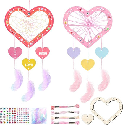 8Pack Dream Catcher Craft Kit for Kids Paint You Own Love Heart Wooden Dream Catcher Wooden Art and Craft Heart Cutous Unfinished Dream Catcher Wood Dream for Party Classroom Art Activity Project