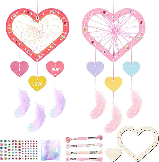 8Pack Dream Catcher Craft Kit for Kids Paint You Own Love Heart Wooden Dream Catcher Wooden Art and Craft Heart Cutous Unfinished Dream Catcher Wood Dream for Party Classroom Art Activity Project