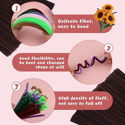ZXIIXZ 100 Pcs Pipe Cleaners, Creative Chenille Stems Crafting Pipe Cleaners Bulk Craft Supplies for Festivals Flowers Art DIY Home Decorations/Dark Brown