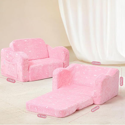 MeMoreCool Glow-in-The-Dark Unicorn Kids Couch – Soft Plush Folding Toddler Chair and Fold-Out Recliner for Boys and Girls