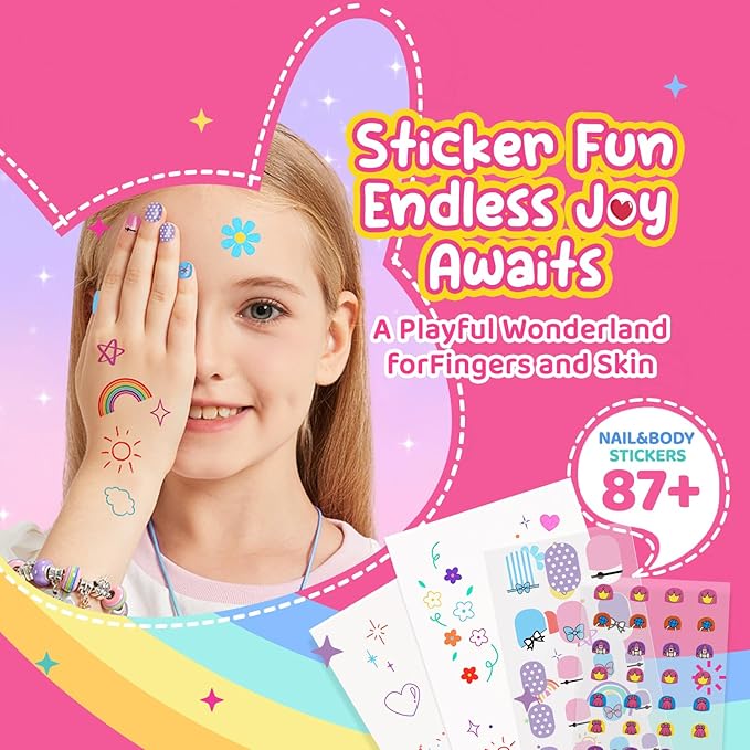 Kids Toys Bracelet Making Kit, Kid Make Up Kits for Kid Age 4-12 Jewelry Beads Toy Set, Preschool Toddler Girls Makeup Charms Set, Arts and Crafts for 4 5 6 7 8 9 10 11 12 Years Old Girl Birthday Gift