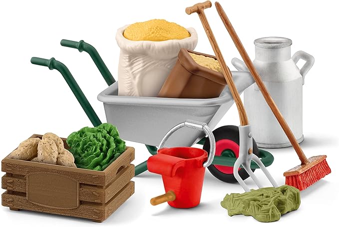 Schleich Farm World Stable Care Accessory Set for Horse and Farm Animal Figurines - 11pc Educational Farm Playset with Wheelbarrow, Pitchfork, and More, Toy for Boys and Girls, Gift for Kids Ages 3+