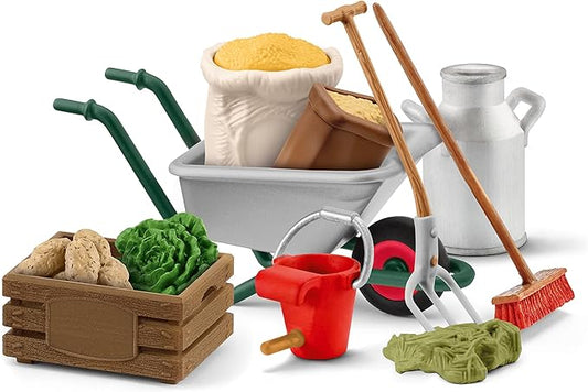 Schleich Farm World Stable Care Accessory Set for Horse and Farm Animal Figurines - 11pc Educational Farm Playset with Wheelbarrow, Pitchfork, and More, Toy for Boys and Girls, Gift for Kids Ages 3+