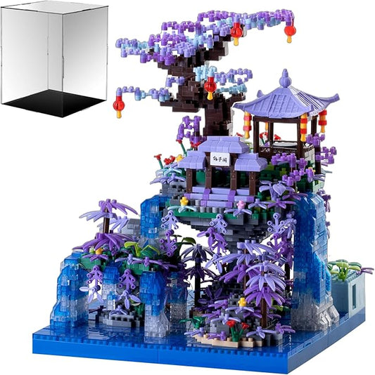 Peach Blossom Pond Building Blocks Set,Building Blocks Set Gifts for Adults and Kids, Micro Bricks Cherry Blossom Tree House Kit with LED Light and Display Box（2500+Pieces）