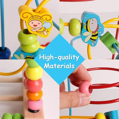 SHIERDU Wooden Toys with Animals Graphics Bead Maze Game Educational Abacus Beads Circle Toys Colorful Roller Coaster Game Gift for Toddlers Kids Children Girls Boys